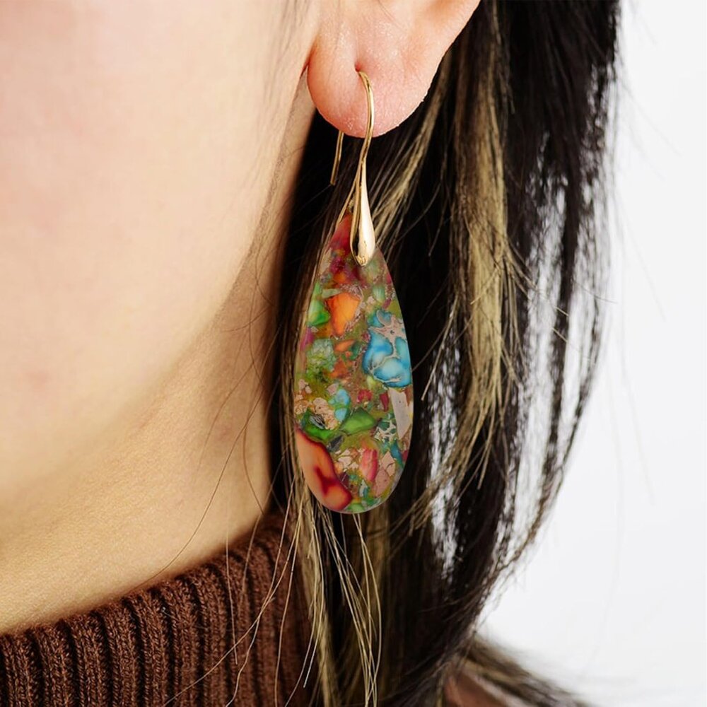 Charming Multicolor Stone Dangle Drop Earrings Wi… - image 5